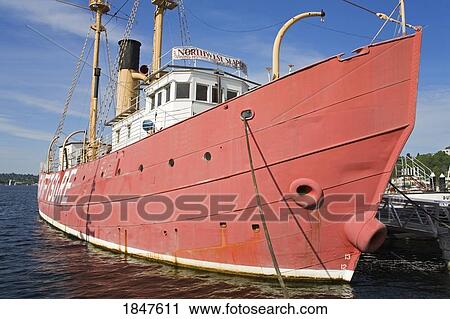 Stock Image - Swiftsure Lightship At Northwest Seaport Museum; Lake Union, Seattle, Washington State, Usa. Fotosearch