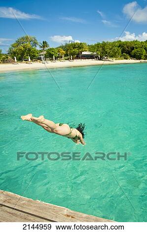 Stock Photo - Swimming In Cotton House Beach In Mustique Island, St Vincent And The Grenadines, West Indies. Fotosearch