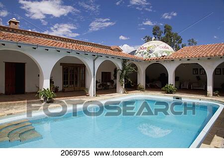 Stock Photography - Swimming Pool Of Hacienda San Vicente, Juntas Del Rosario, Tarija, Bolivia. Fotosearch