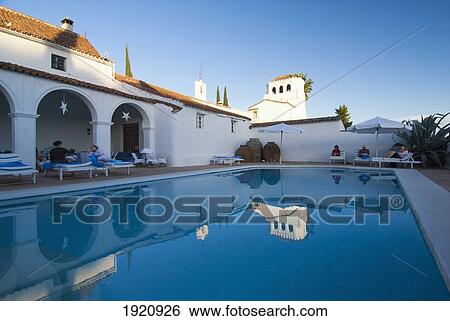 Stock Photograph - Swimming Pool Of La Trasiera; Cazalla De La Sierra, Andalucia, Spain, Europe. Fotosearch