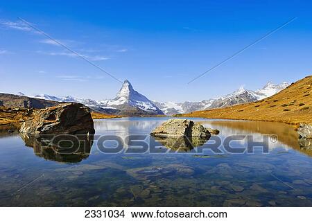 Switzerland, Stellisee lake and Matterhorn; Valais View Large Photo Image Picture - Switzerland, Stellisee lake and Matterhorn; Valais. Fotosearch