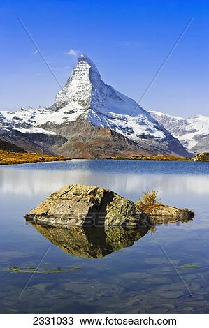 Stock Image - Switzerland, Stellisee lake and Matterhorn; Valais. Fotosearch