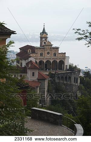 Stock Photo - Switzerland, Ticino, Franciscan Sanctuario della Madonna del Sasso; Orselina, Madonna del Sasso Church. Fotosearch
