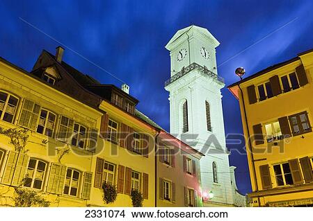 Picture - Switzerland, Town at night; Delemont. Fotosearch