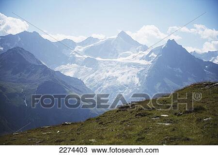 Stock Image - Switzerland, Val d'Anniviers, At the Col de Sorebois above Zinal with the Weisshorn in the distance; Zinal. Fotosearch