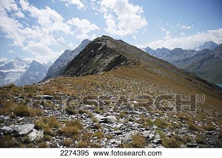 Stock Photography - Switzerland, Val d'Anniviers, At the Col de Sorebois above Zinal with the Weisshorn in the distance; Zinal. Fotosearch