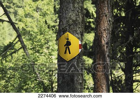 Stock Photograph - Switzerland, Val d'Anniviers, Hiking sign; Zinal. Fotosearch