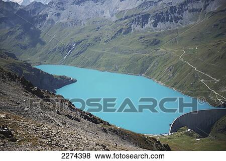 Stock Photo - Switzerland, Val d'Anniviers, Lac de Moiry from the Col de Sorebois; Zinal. Fotosearch