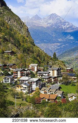 Stock Photo - Switzerland, Valais, View of town; Stalden. Fotosearch