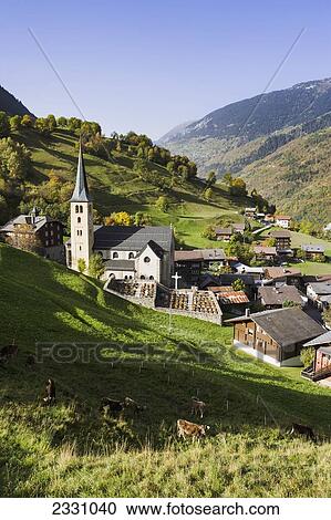 Switzerland, Valais, View of village; Grengois Village View Large Photo Image Stock Image - Switzerland, Valais, View of village; Grengois Village. Fotosearch