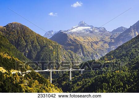 Stock Image - Switzerland, Viaduct near Berisal; Valais. Fotosearch