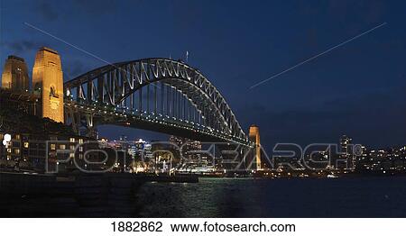 Stock Image - Sydney Harbour Bridge At Night; Sydney, New South Wales, Australia. Fotosearch