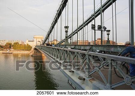 Stock Image - Szechenyi Chain Bridge, Budapest, Hungary. Fotosearch