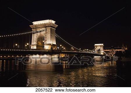 Szechenyi Chain Bridge Over The Danube River At Night, Budapest, Hungary View Large Photo Image Stock Image - Szechenyi Chain Bridge Over The Danube River At Night, Budapest, Hungary. Fotosearch