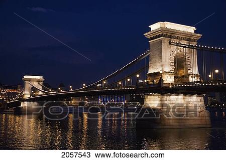 Szechenyi Chain Bridge Over The Danube River At Night, Budapest, Hungary View Large Photo Image Stock Image - Szechenyi Chain Bridge Over The Danube River At Night, Budapest, Hungary. Fotosearch