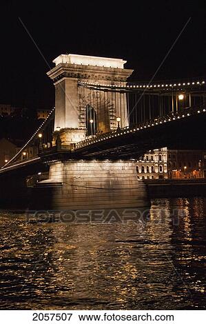 Szechenyi Chain Bridge Over The Danube River At Night, Budapest, Hungary View Large Photo Image Stock Photo - Szechenyi Chain Bridge Over The Danube River At Night, Budapest, Hungary. Fotosearch