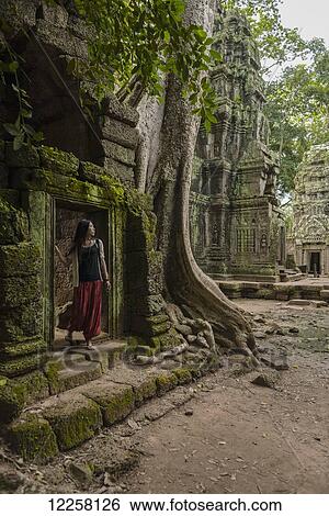 Stock Photograph - Ta Prohm, impressive temple in Angkor area built in twelfth century; Siem Reap, Cambodia. Fotosearch
