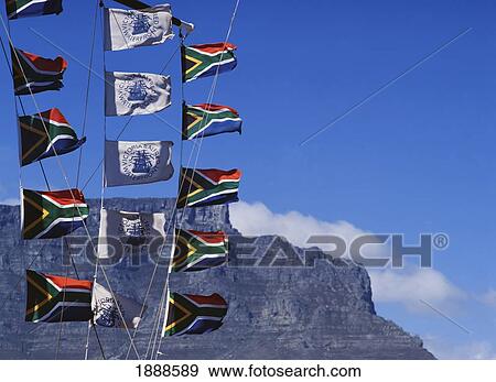 Stock Photo - Table Mountain And Flags. Fotosearch