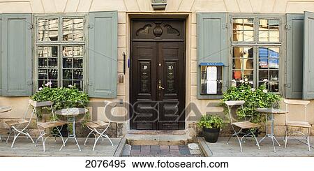Tables And Chairs On An Outdoor Patio; Stockholm Sweden View Large Photo Image Stock Photography - Tables And Chairs On An Outdoor Patio; Stockholm Sweden. Fotosearch