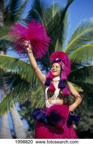 Tahitian Dancer In Colorful Costume Smiling, Palm Trees In Background B1683 View Large Photo Image Stock Image - Tahitian Dancer In Colorful Costume Smiling, Palm Trees In Background B1683. Fotosearch