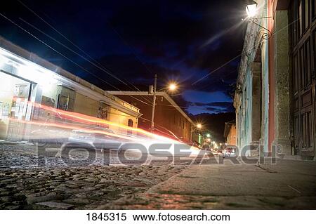 Tail Light Above Street, Night; Antigua, Guatemala View Large Photo Image Stock Photography - Tail Light Above Street, Night; Antigua, Guatemala. Fotosearch
