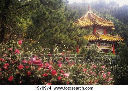Taiwan, Taipei, Lin Pen-Yuan Gardens with pagoda; Panchiao Suburb View Large Photo Image Picture - Taiwan, Taipei, Lin Pen-Yuan Gardens with pagoda; Panchiao Suburb. Fotosearch