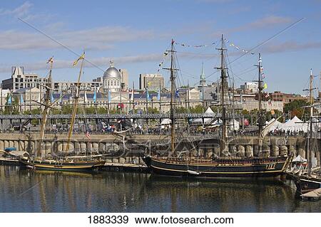Stock Photo - Tall Sailing Ships In The Harbour; Montreal, Quebec, Canada. Fotosearch