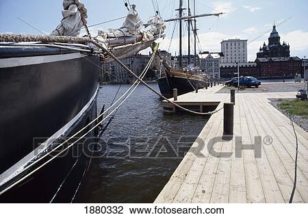 Stock Image - Tall Ships Moored In Port. Fotosearch