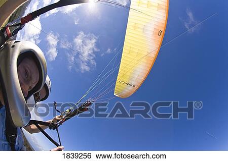 Stock Photograph - Tandem Paragliders, Fishe-Eye Lens View; Haleakala, Hawaii, Usa. Fotosearch
