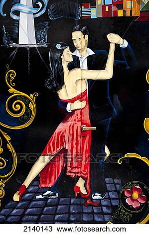 Stock Image - Tango Dancers Painted On A Wall, Buenos Aires, Argentina. Fotosearch