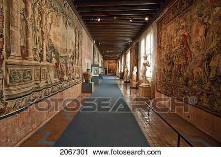 Stock Image - Tapestries And Sculptures On Display In The Louis Xiii Wing Of The Chateau De Blois, Blois, France. Fotosearch