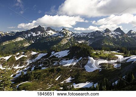 Stock Image - Tatoosh Mountains In Spring Season; Mt Rainier National Park, Washington State, Usa. Fotosearch