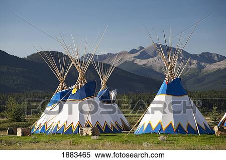Stock Photography - Teepees In The Mountains; Alberta, Canada. Fotosearch