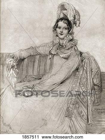 tekening, door, de, franse, schilder, ingres., reproductie, van, een