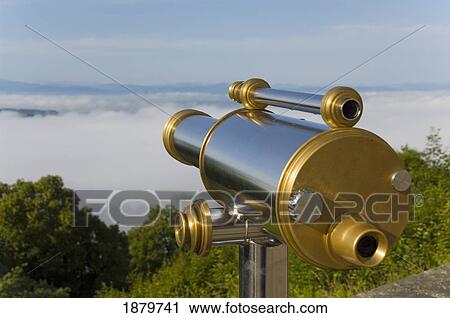 Stock Image - Telescope Viewing Cloud Layer In Danube Valley. Fotosearch
