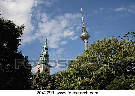 Television Tower And St. Mary's Church, Berlin, Germany View Large Photo Image Stock Photo - Television Tower And St. Mary's Church, Berlin, Germany. Fotosearch