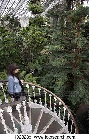 Stock Photography - Temperate House Interior With Woman Walking Down Stairs. Fotosearch