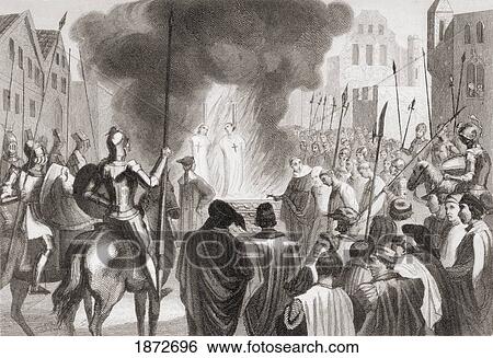Stock Photograph - Templars Being Burnt At The Stake. From The Book Los Frailes Y Sus Conventos Published 1854. Fotosearch
