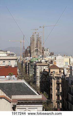 Picture - Temple Expiatori De La Sagrada Familia As Seen From Roof Of La Pedrera. Fotosearch