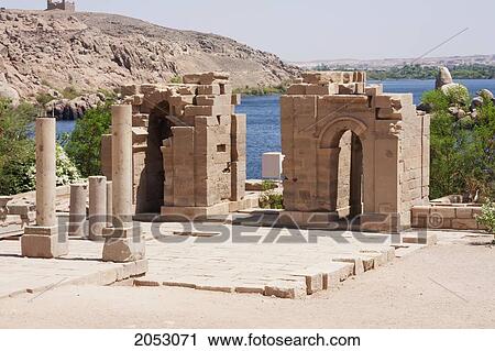 Stock Image - Temple Of Augustus & The Gate Of Diocletian, Philae, Aswan, Egypt. Fotosearch