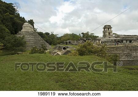Temple Of The Inscriptions And The Palace, Palenque, Chiapas, Mexico View Large Photo Image Stock Photo - Temple Of The Inscriptions And The Palace, Palenque, Chiapas, Mexico. Fotosearch