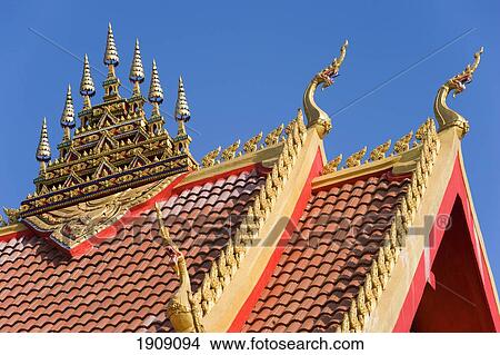 Temple Rooftop In Vientiane, Laos View Large Photo Image Picture - Temple Rooftop In Vientiane, Laos. Fotosearch