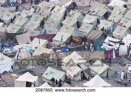 Stock Image - Tents In A Relief Camp After The 8 October 2005 Earthquake, Muzaffarabad, Azad Kashmir, Pakistan. Fotosearch