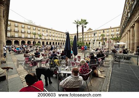 Stock Image - Terraces In Plaza Nueva, Square At Bilbao, Basque Country, Spain. Fotosearch
