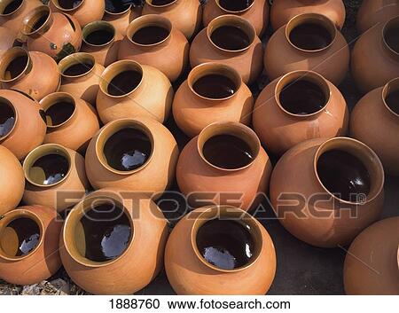 Terracotta Pots With Glazed Interiors. View Large Photo Image Stock Image - Terracotta Pots With Glazed Interiors.. Fotosearch