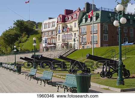 Stock Photograph - Terrase Dufferin Hotel And Canons; Quebec City, Quebec, Canada. Fotosearch