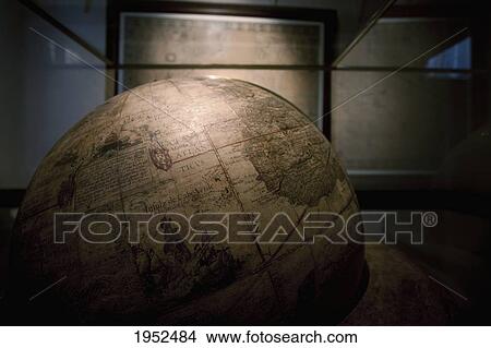 Picture - Terrestrial globe in the geography room in the Plantin-Moretus House-Workshops-Museum, Antwerp, Belgium. Fotosearch