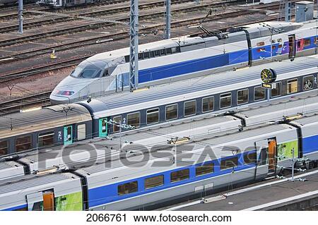 Stock Image - Tgv Trains In The Railway Station, Tours, France. Fotosearch