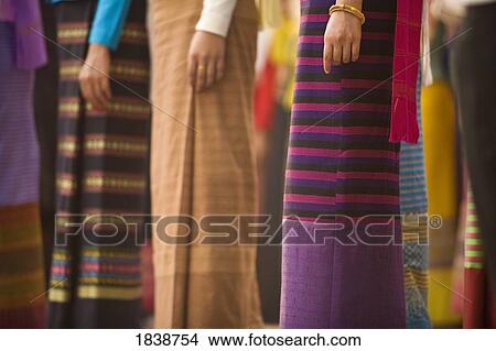 Picture - Thai Women In Traditional Dresses In New Year Festival, Low Section; Chiang Mai, Thailand. Fotosearch