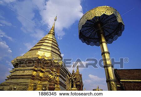 Stock Photography - Thailand, Atop Suthep Mountain; Chiang Mai Province, Wat Phra Doi Suthep, Buddhist Temple. Fotosearch